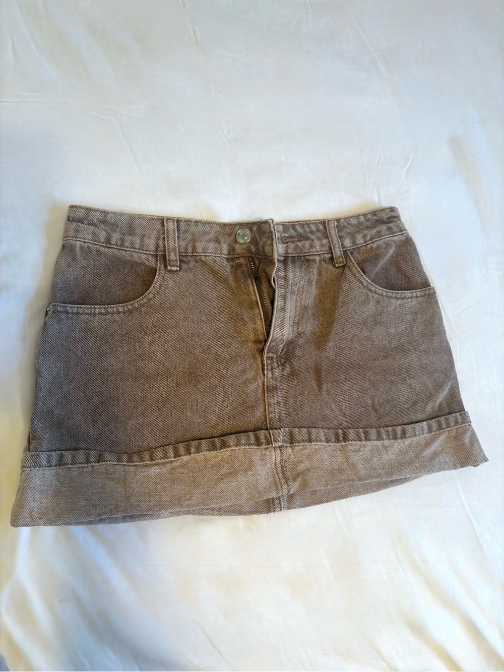 White Fox Boutique Taupe Denim Mini Skirt